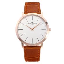 Jaeger Lecoultre Rose Gold Case with White Dial Leather Strap