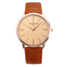 Jaeger Lecoultre Rose Gold Case with Champagne Dial Leather Strap