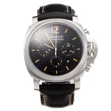 Panerai Luminor Daylight Chronograph Asia Valjoux 7750 Movement with Black Dial Leather Strap-Sapphire Glass