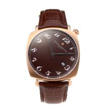 Vacheron Constantin Swiss ETA 2824 Movement Rose Gold Case with Brown Dial Leather Strap