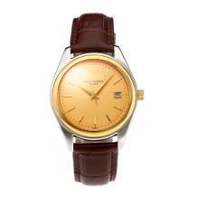Patek Philippe Swiss ETA 2824 Movement Two Tone Case with Champagne Dial Leather Strap