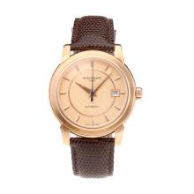 Patek Philippe Swiss ETA 2824 Movement Rose Gold Case with Champagne Dial Leather Strap