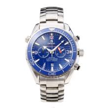 Omega Seamaster Working Chronograph Blue Bezel with Blue Dial S/S-White Hand