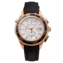 Tag Heuer Aquaracer Working Chronograph Black Bezel Rose Gold Case with White Dial Rubber Strap