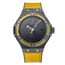 Hublot Big Bang Swiss ETA 2836 Movement Yellow Diamond Bezel PVD Case with Black Dial Yellow Strap-Sapphire Glass