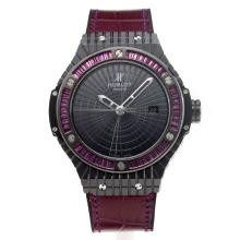 Hublot Big Bang Swiss ETA 2836 Movement Purple Diamond Bezel PVD Case with Black Dial Purple Strap-Sapphire Glass