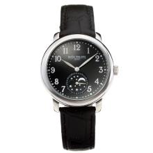 Patek Philippe with Black Dial Leather Strap