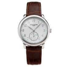 Patek Philippe with White Dial Leather Strap