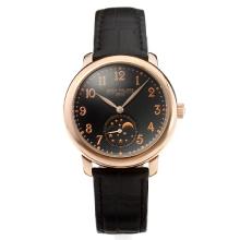 Patek Philippe Rose Gold Case with Black Dial Leather Strap