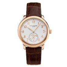 Patek Philippe Rose Gold Case with White Dial Leather Strap