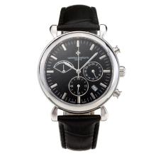 Vacheron Constantin Working Chronograph Stick Marking with Black Dial Leather Strap