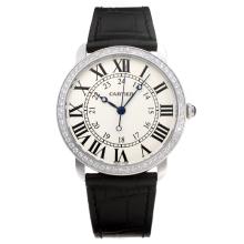 Cartier Classic Diamond Bezel with White Dial-Leather Strap