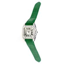 Cartier Santos 100 Swiss ETA Movement with White Dial-Green Leather Strap
