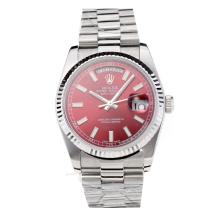Rolex Day Date Swiss ETA 2836 Movement with Red Dial S/S-Sapphire Glass
