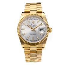 Rolex Day Date Automatic Full Yellow Gold with Silver Dial-Same Chassis as the Swiss Version