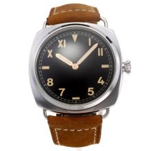 Panerai Unitas 6497 Movement with Black Dial-Leather Strap-Rose Gold Hands