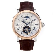 Patek Philippe Classic Automatic Tourbillon Two Tone Case with White Dial-Leather Strap