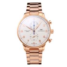 IWC Portuguese Working Chronograph Full Rose Gold with White Dial