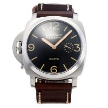 Panerai Luminor 8 Days Unitas 6497 Movement Left Watch Crown with Black Dial-Leather Strap