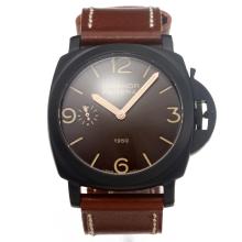 Panerai Luminor 1950 Unitas 6497 Movement PVD Case with Brown Dial-Leather Strap