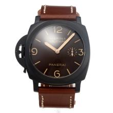 Panerai Luminor Marina Militare Unitas 6497 Movement Left Watch Crown PVD Case with Brown Dial-Leather Strap