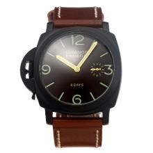 Panerai Luminor 8 Days Unitas 6497 Movement Left Watch Crown PVD Case with Brown Dial-Leather Strap