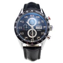 Tag Heuer Carrera Working Chronograph Black Bezel with Black Dial-Leather Strap(Gift Box is Included)
