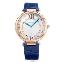Cartier Classic Rose Gold Case with White Dial-Blue Leather Strap