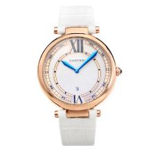 Cartier Classic Rose Gold Case with White Dial-White Leather Strap-1