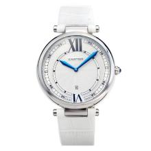 Cartier Classic with White Dial-White Leather Strap-1