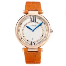 Cartier Classic Rose Gold Case with White Dial-Orange Leather Strap