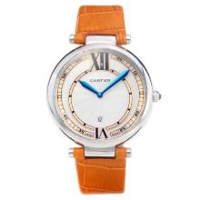 Cartier Classic with White Dial-Orange Leather Strap
