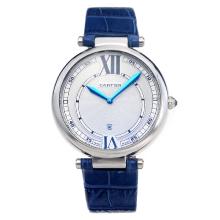 Cartier Classic White Dial with Blue Hands-Blue Leather Strap