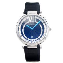 Cartier Classic with Black Dial-Black Leather Strap