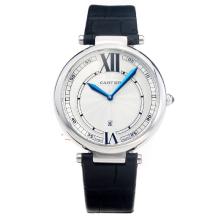 Cartier Classic with White Dial-Black Leather Strap