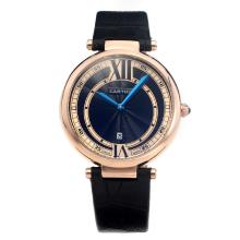 Cartier Classic Rose Gold Case with Black Dial-Leather Strap