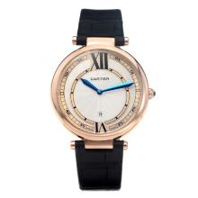 Cartier Classic Rose Gold Case with White Dial-Black Leather Strap