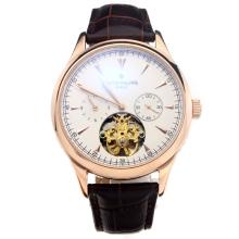 Patek Philippe Classic Automatic Tourbillon Rose Gold Case with White Dial-Leather Strap-3