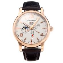 Montblanc Classic Working Power Reserve Automatic Rose Gold Case with White Dial-Leather Strap