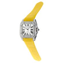Cartier Santos 100 Swiss ETA 2813 Automatic Movement Diamond Case with White Dial-Yellow Leather Strap