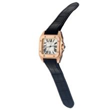 Cartier Santos 100 Swiss ETA Movement Rose Gold Case with White Dial-Black Leather Strap-Sapphire Glass