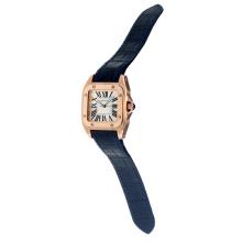 Cartier Santos 100 Swiss ETA Movement Rose Gold Case with White Dial-Blue Leather Strap-Sapphire Glass
