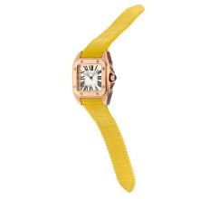 Cartier Santos 100 Swiss ETA Movement Rose Gold Case with White Dial-Yellow Leather Strap-Sapphire Glass