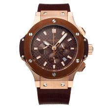 Hublot Big Bang Working Chronograph Brown Bezel Rose Gold Case with Brown Carbon Fibre Style Dial-Rubber Strap