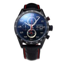 Tag Heuer Carrera Working Chronograph PVD Case Ceramic Bezel with Black Dial-Leather Strap(Gift Box is Included)