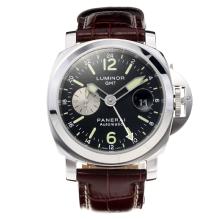 Panerai Luminor Marina Working GMT Asia Valjoux 7750 Movement with Black Dial-Brown Leather Strap