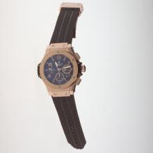 Hublot Big Bang Chronograph Asia Valjoux 7750 Movement Rose Gold Case with Brown Dial-Rubber Strap-Sapphire Glass