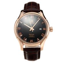 Omega De Ville Automatic Rose Gold Case with Black Dial-Leather Strap-9