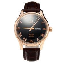 Omega De Ville Automatic Rose Gold Case with Black Dial-Leather Strap-8