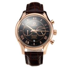 Omega De Ville Automatic Rose Gold Case with Black Dial-Leather Strap-7